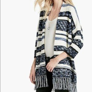 Lucky Brand Blue White Stripe Open Fringe Cardigan